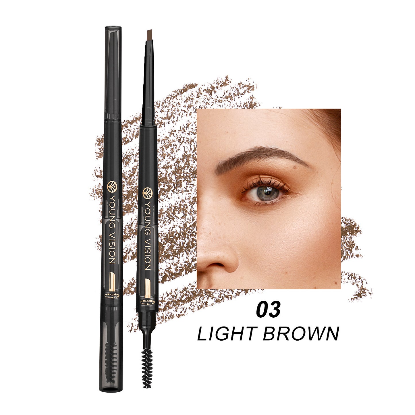 Fog Sense crayon à sourcils 3‑en‑1 – waterproof, anti-bavure, avec brosse intégrée