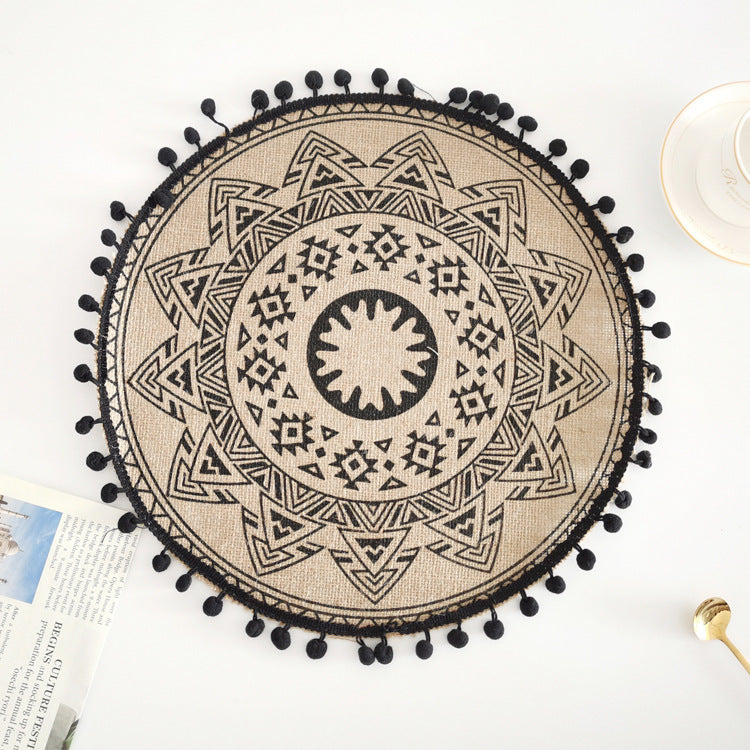 Set de table rond en jute tressé nordique avec bords frangés – Élégance naturelle pour votre table