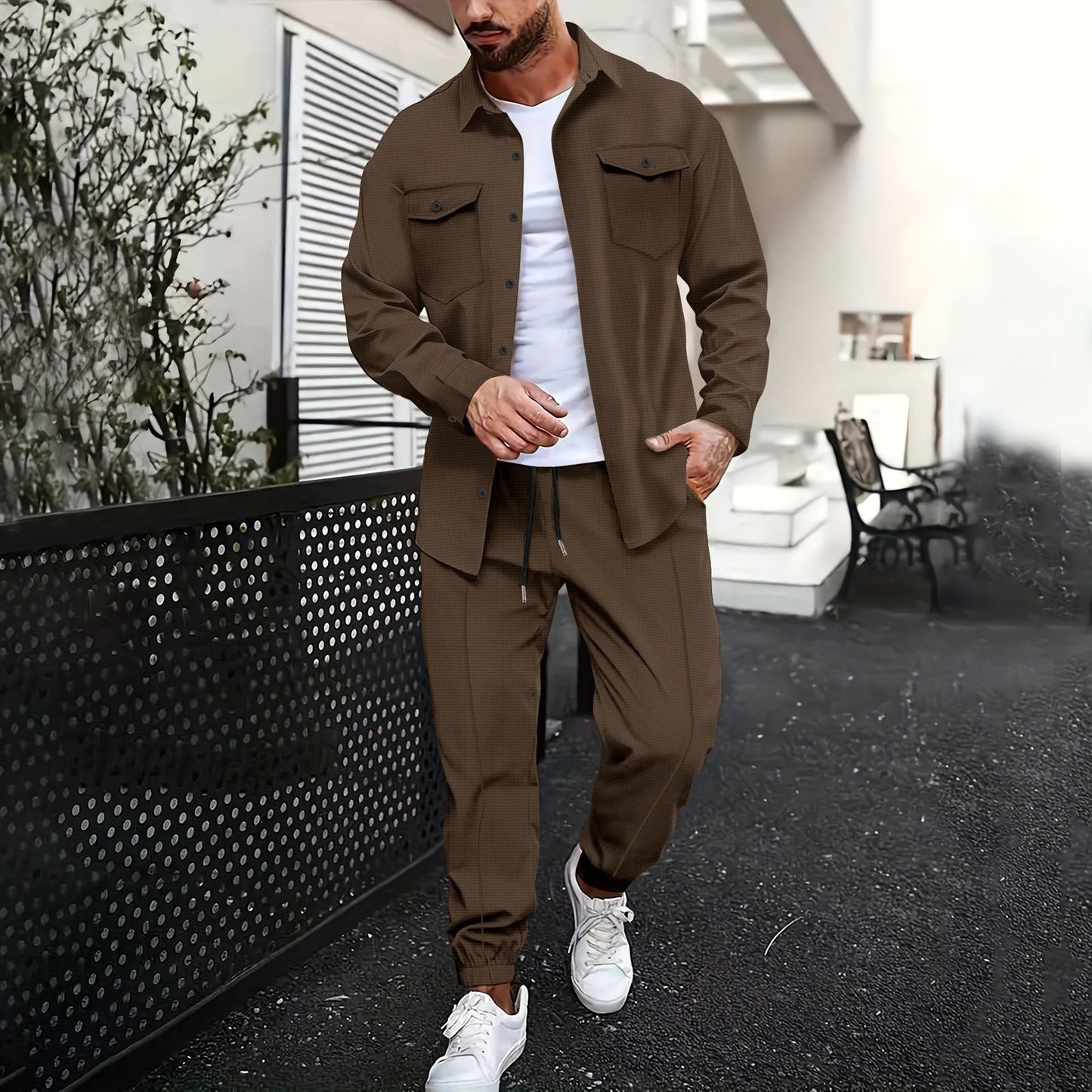 Ensemble homme imprimé – Chemise manches longues et pantalon coordonné