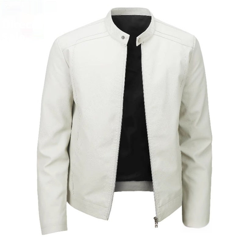 Veste en cuir homme slim – Col montant – Printemps et automne