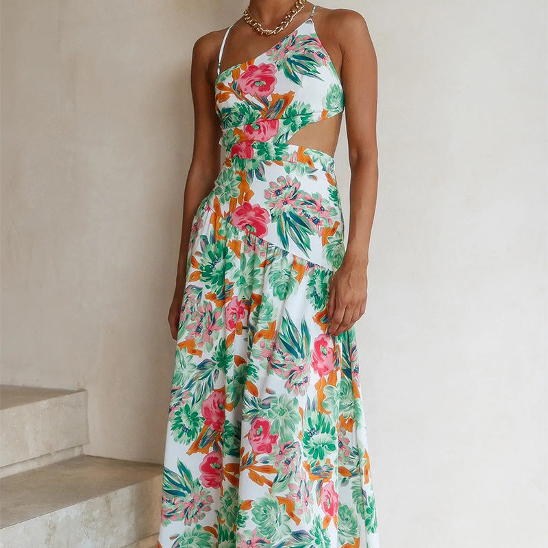 Robe plissée irrégulière à découpe & volants – Fendue et sans manches