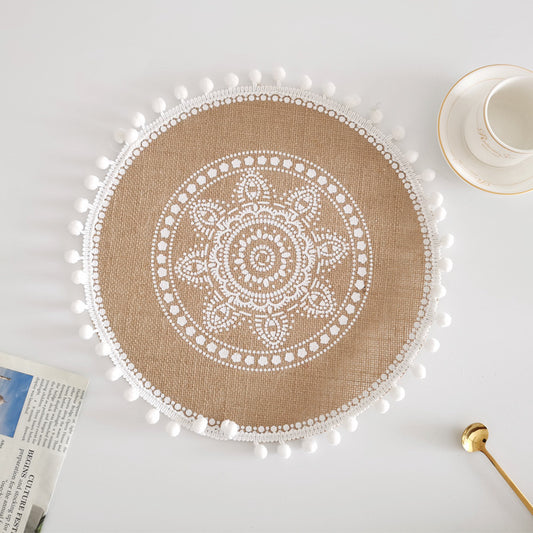 Set de table rond en jute tressé nordique avec bords frangés – Élégance naturelle pour votre table