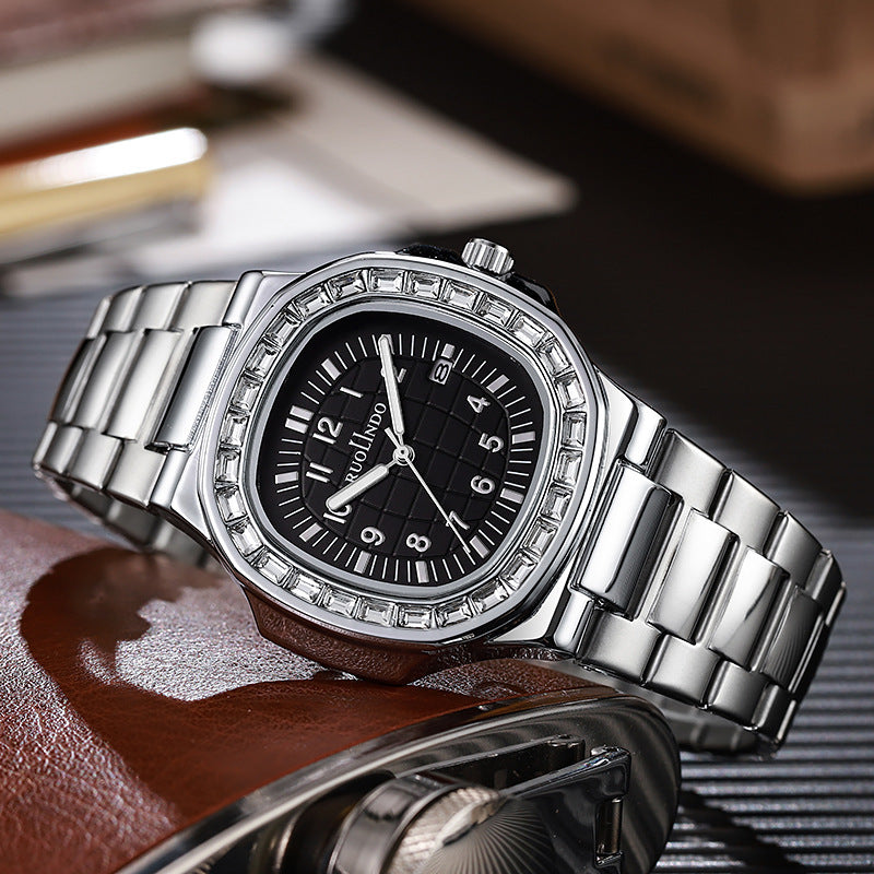 Montre homme en acier inoxydable – Affichage double calendrier et lumineux, design élégant