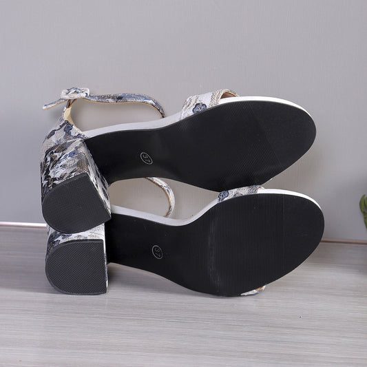 Sandales à talon épais pour femme – bride cheville à boucle, grande taille