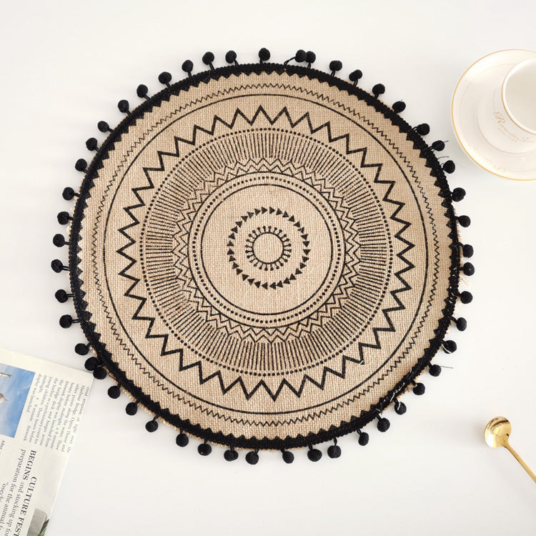 Set de table rond en jute tressé nordique avec bords frangés – Élégance naturelle pour votre table