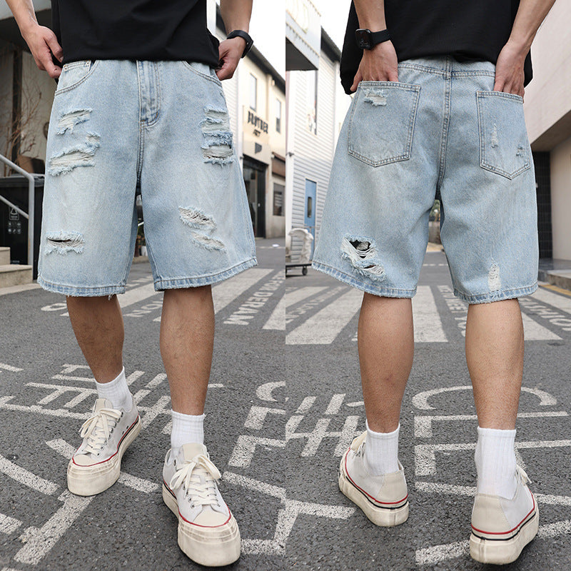 Short en Denim Déchiré Homme – Style Loose et Casual