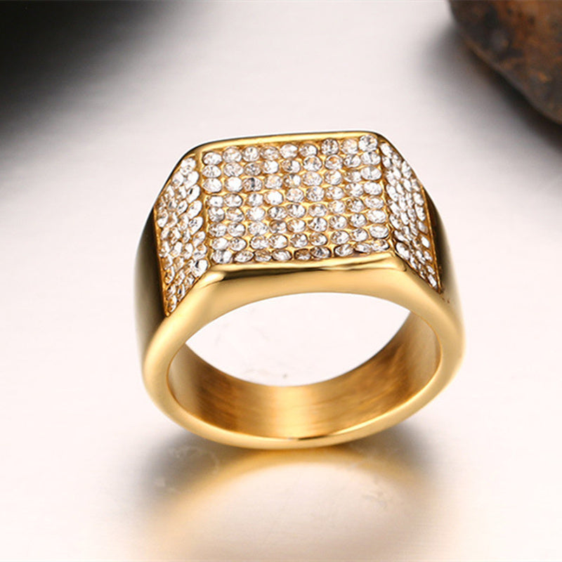 Bague homme en titane avec diamant – Design géométrique, finition dorée