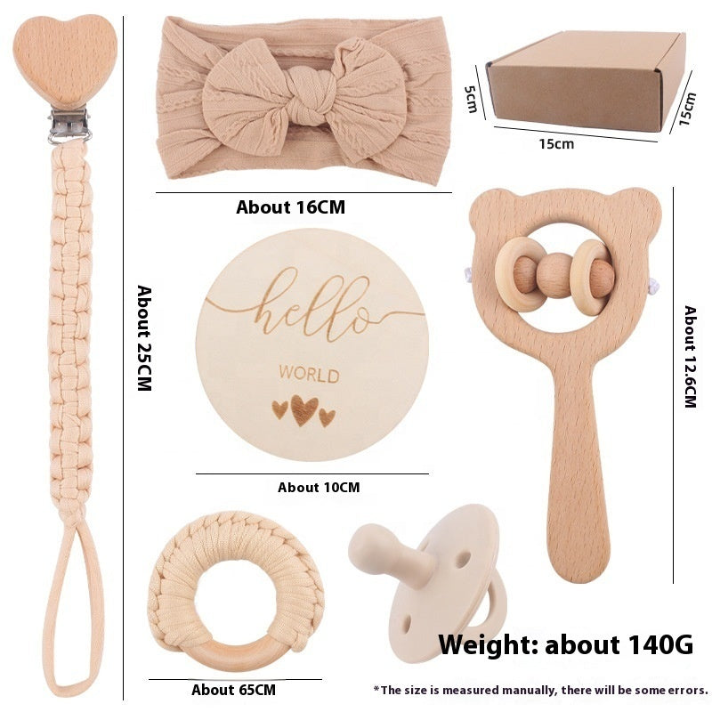 Set de Soins Bébé – Clip de Tétine, Serviette en Coton, Jouet en Bois & Oreilles de Lapin