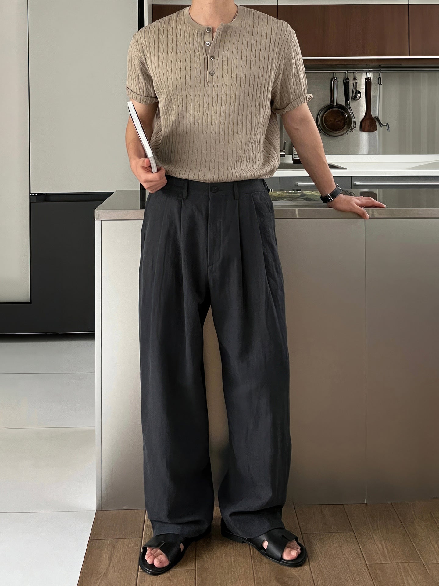 Pantalon Loisir Homme en Lin Kaki – Style Japonais Décontracté