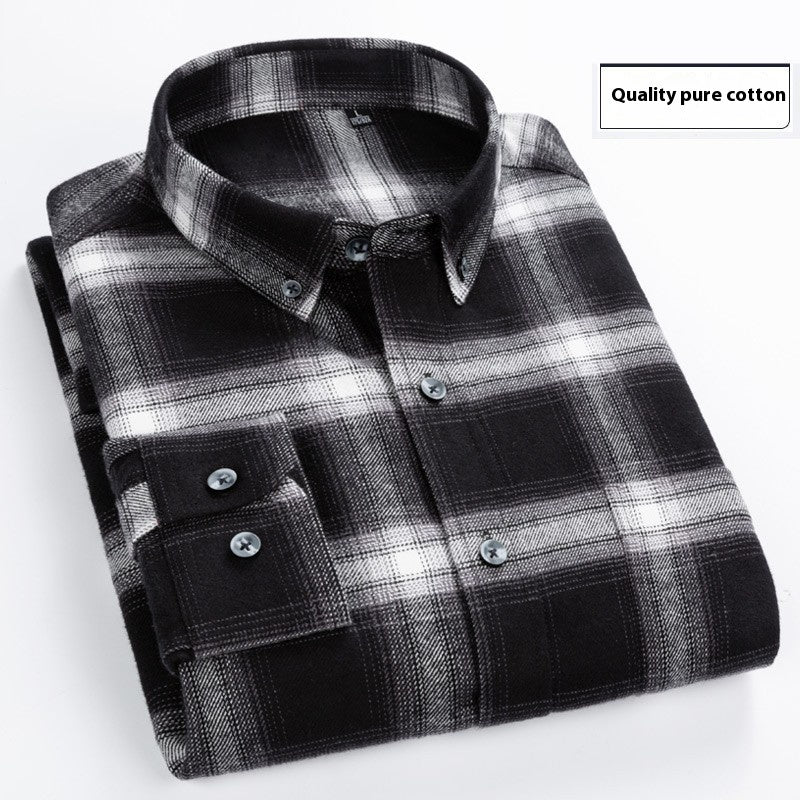 Chemise homme à carreaux en coton brossé – Manches longues – Style business casual automne-hiver