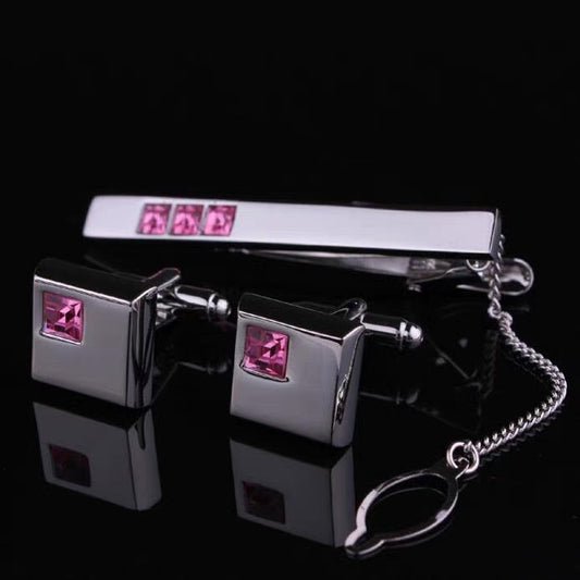 Ensemble de boutons de manchette, épingle à cravate et boutons de chemise en argent avec strass – Élégance et raffinement