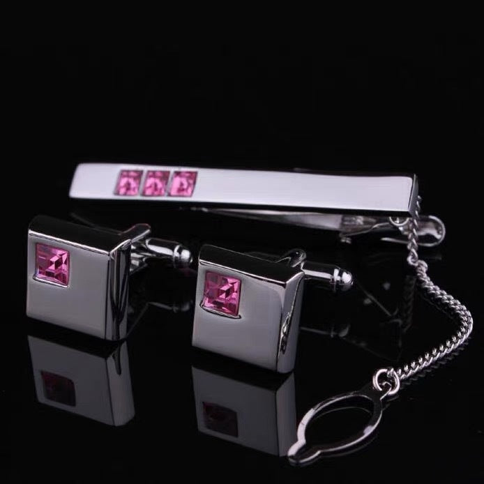 Ensemble de boutons de manchette, épingle à cravate et boutons de chemise en argent avec strass – Élégance et raffinement