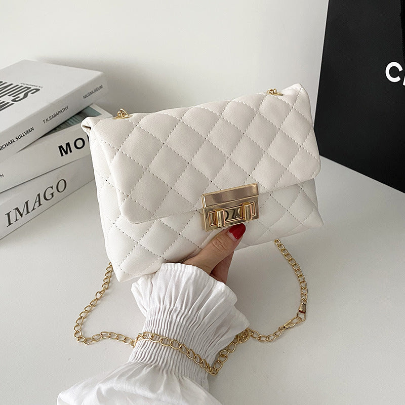 Sac carré femme à motif losanges brodés, twist-lock