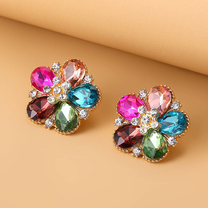 Boucles d’oreilles camélia cristallisé – multicolore