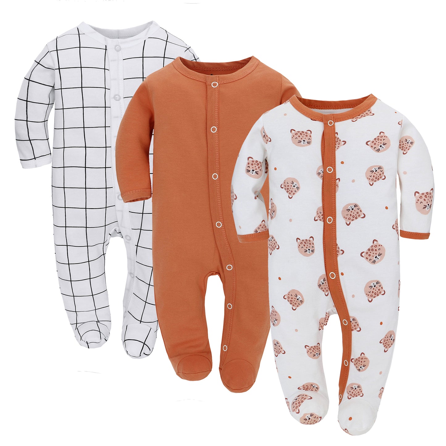 Lot de 3 grenouillères à manches longues pour bébé – Tenue confortable et pratique