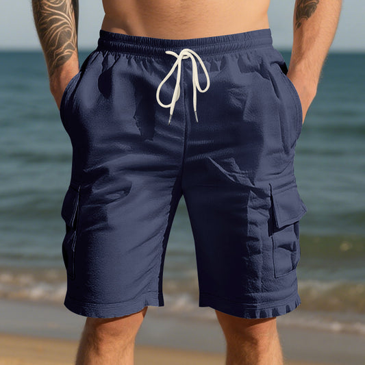 Short Homme Lin Décontracté – Multi-Poches et Respirant Été