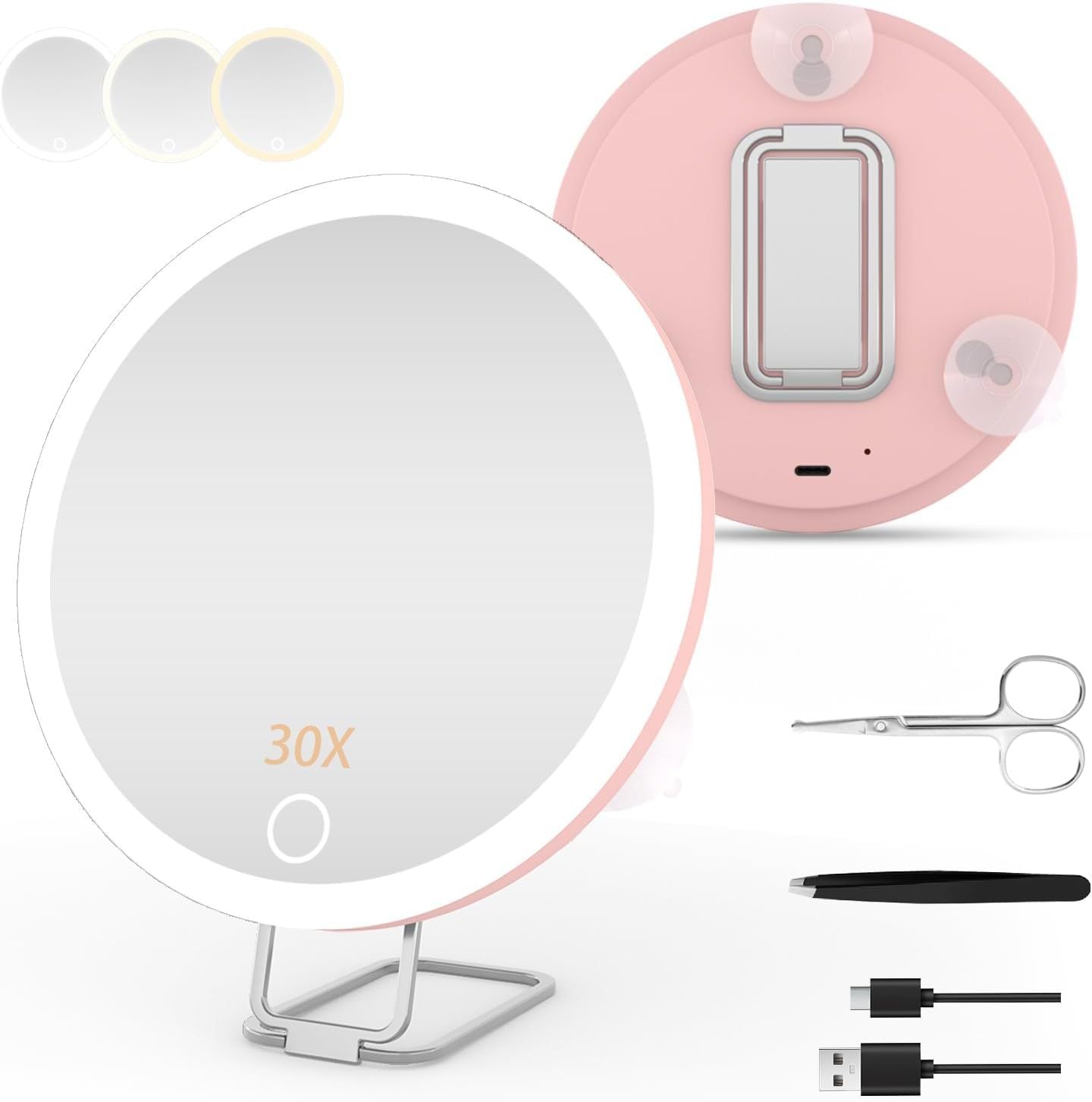 Miroir de maquillage rotatif avec LED – Rechargeable, support ajustable