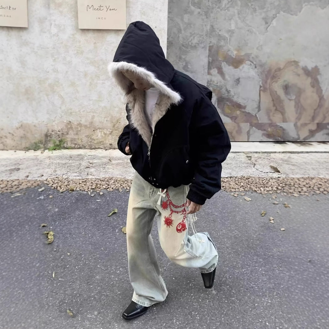 Blouson court homme chaud – Col en fourrure épaisse et style hivernal