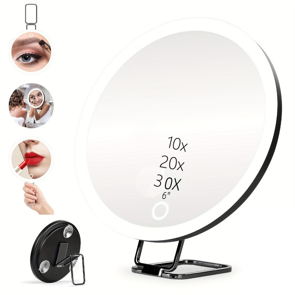 Miroir de maquillage rotatif avec LED – Rechargeable, support ajustable