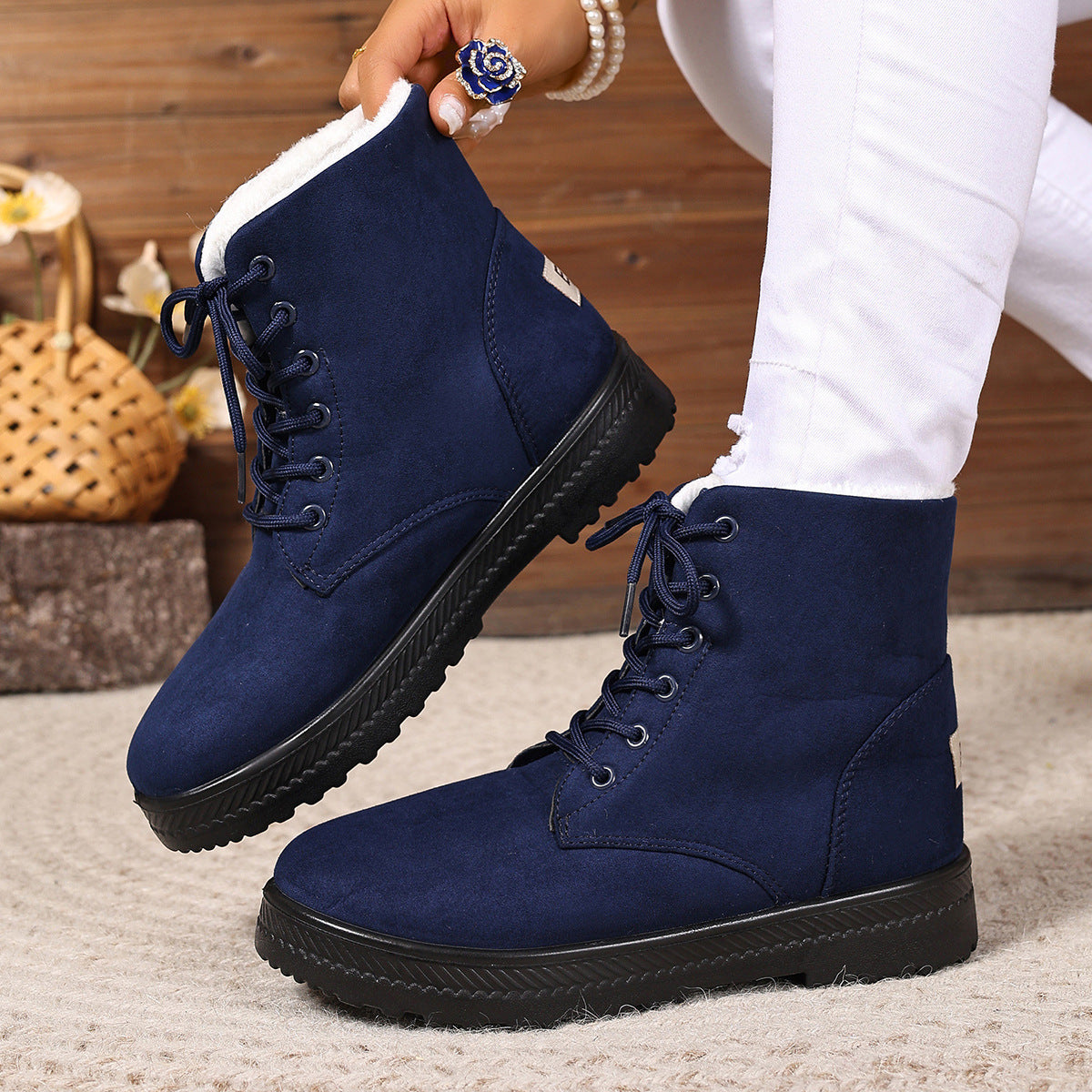 Bottes hautes imperméables pour femme – doublure en coton, style fourrure