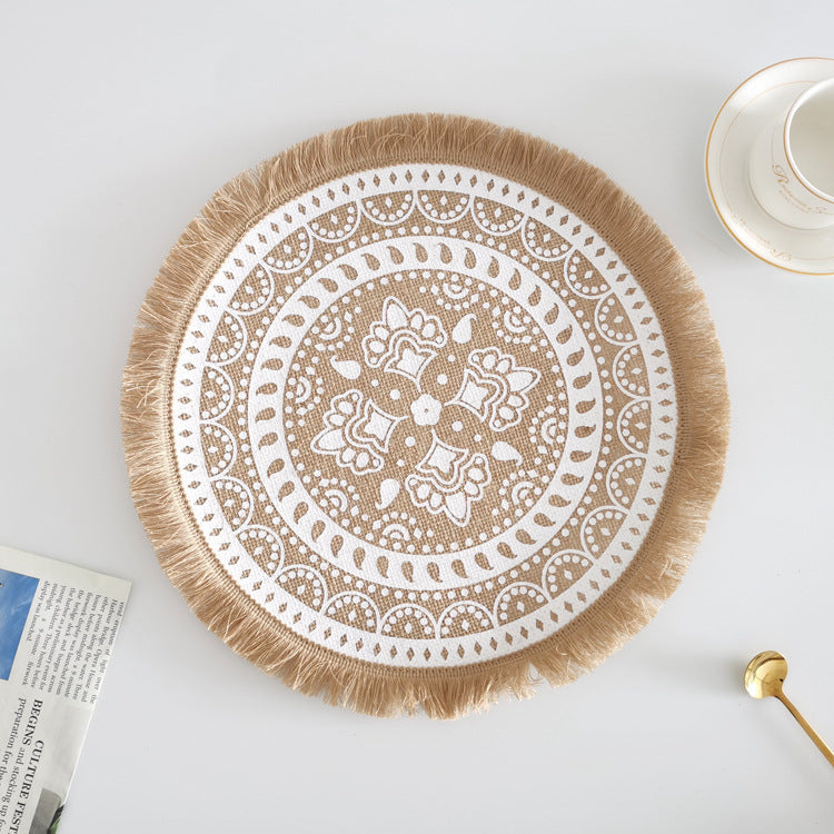 Set de table rond en jute tressé nordique avec bords frangés – Élégance naturelle pour votre table