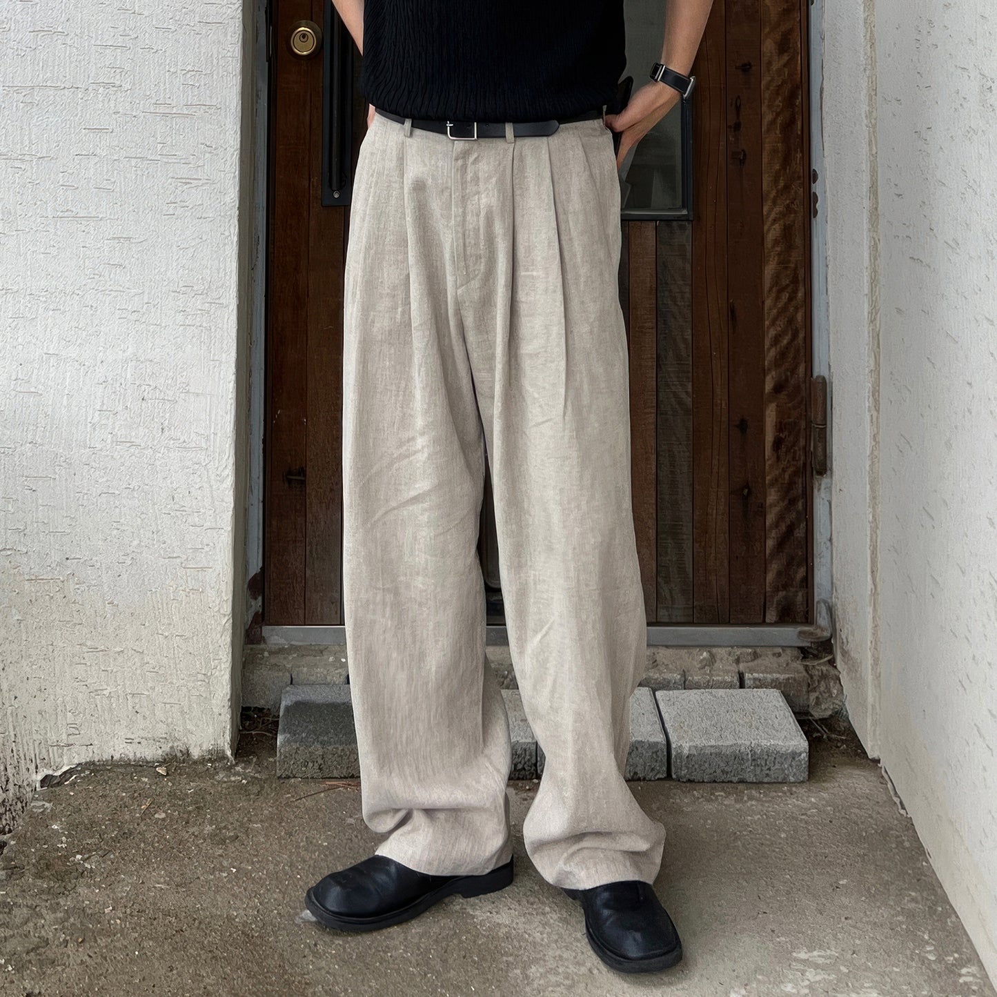 Pantalon Loisir Homme en Lin Kaki – Style Japonais Décontracté