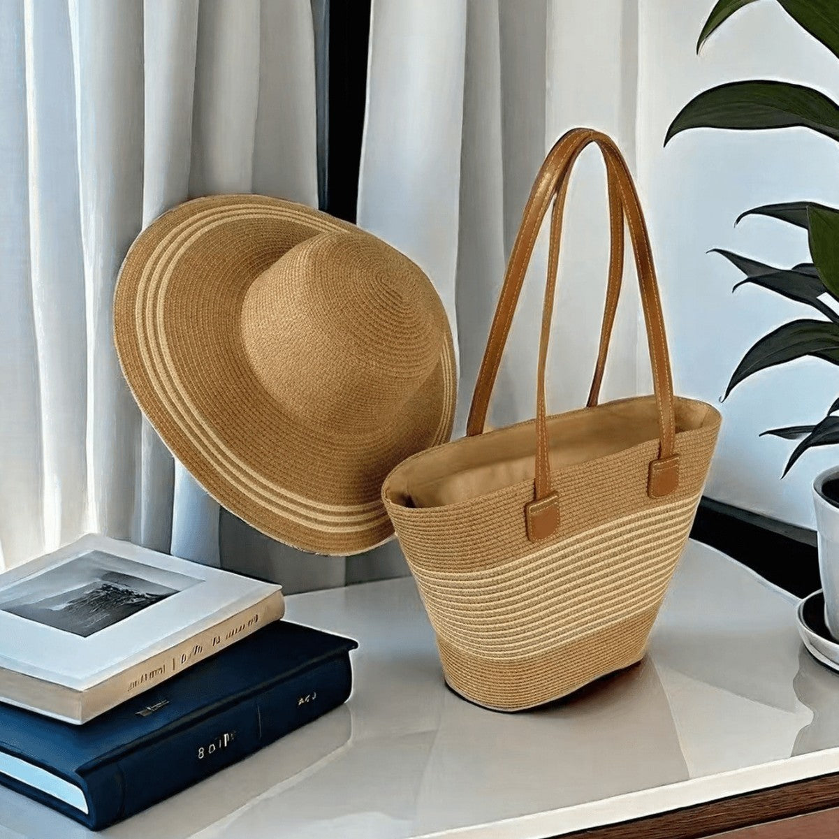 Chapeau de paille & sac assorti – protection solaire