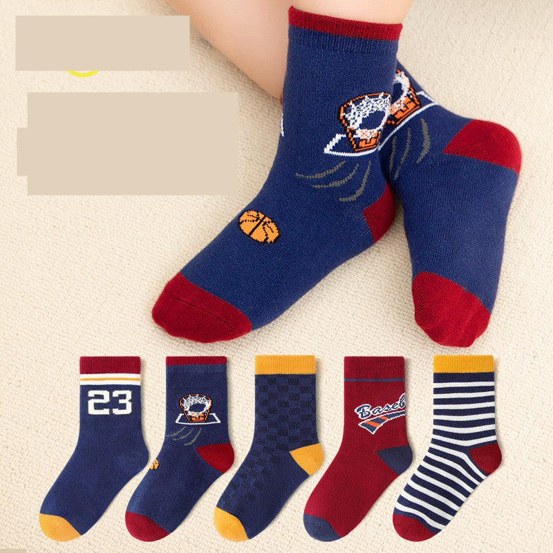 Lot de 5 Paires de Chaussettes Enfants CUHK – Motifs Sportifs, Coton Peigné