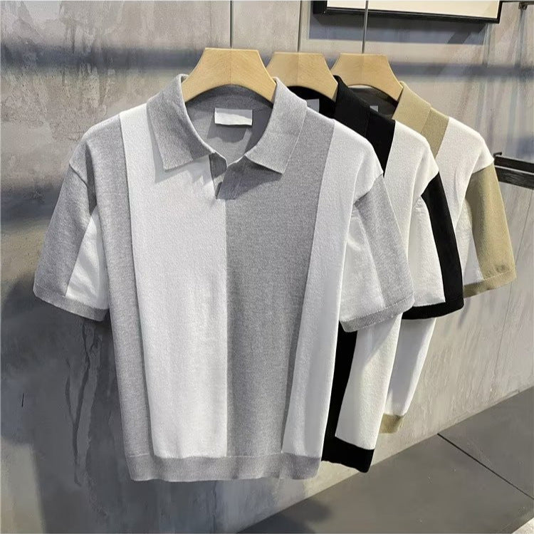 T-shirt homme rayé tricoté – Manches courtes – Style luxe décontracté bicolore
