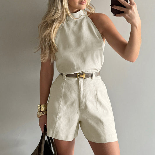 Ensemble féminin dos nu et pantalon large taille haute – Élégance estivale