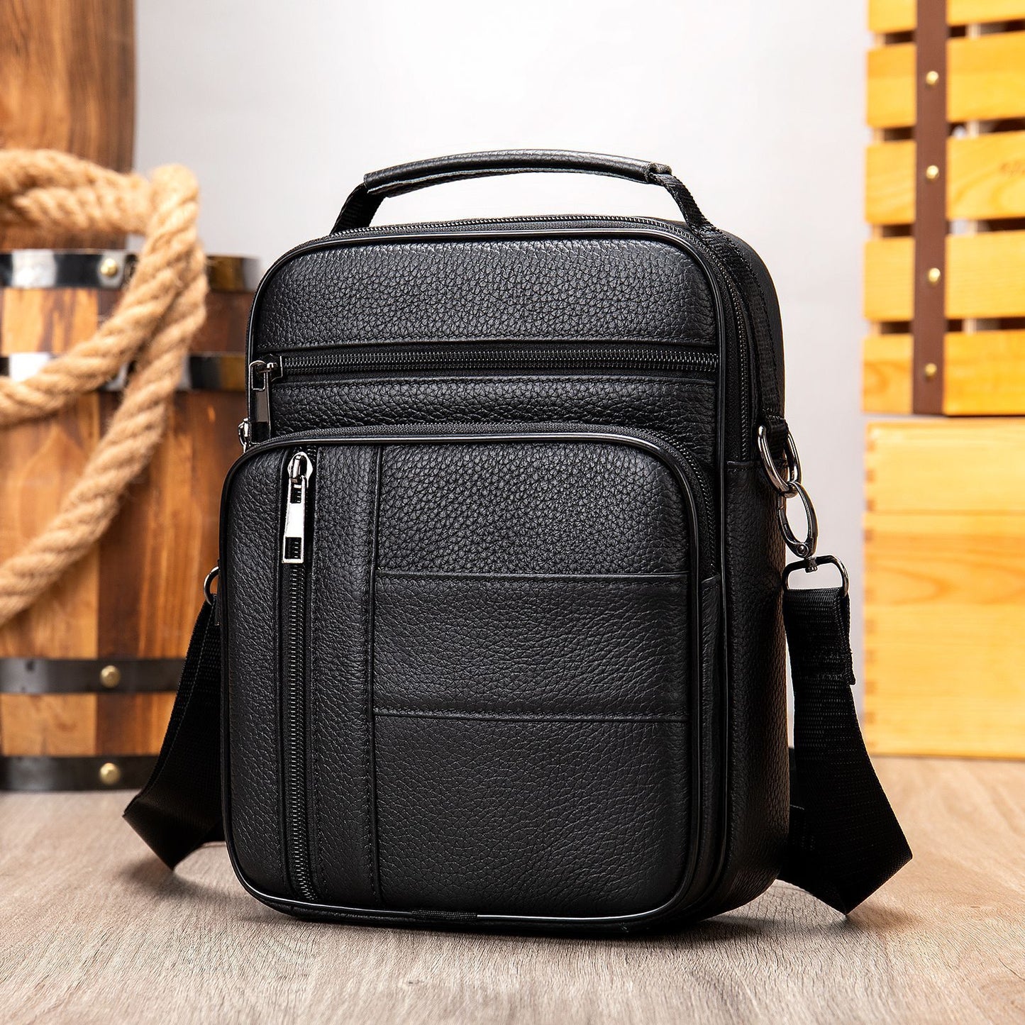 Sac vintage en cuir de vachette pour homme – Sac bandoulière élégant et durable