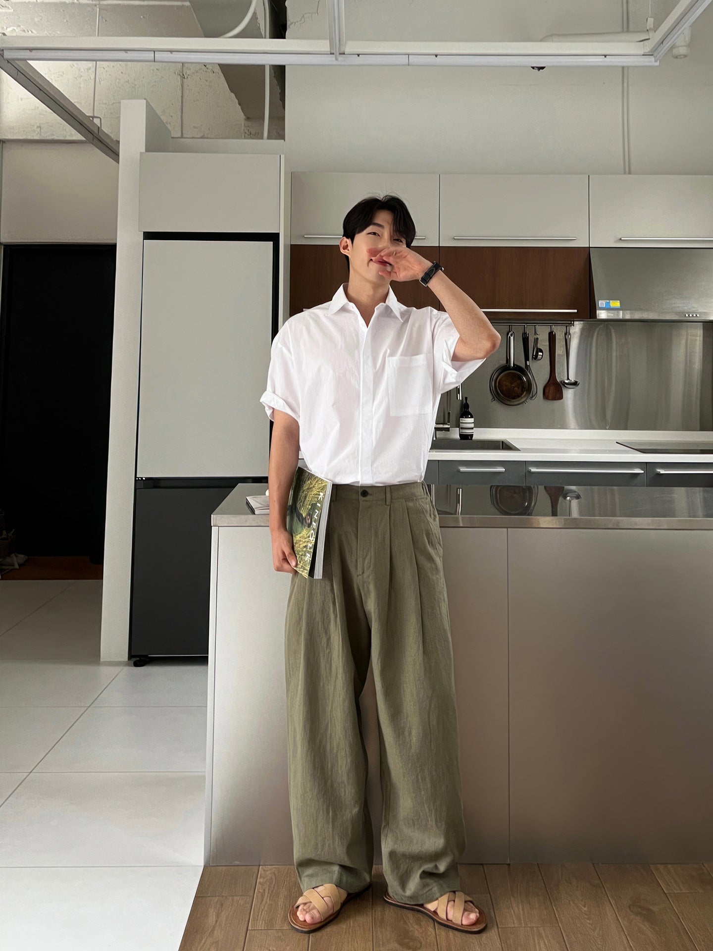 Pantalon Loisir Homme en Lin Kaki – Style Japonais Décontracté