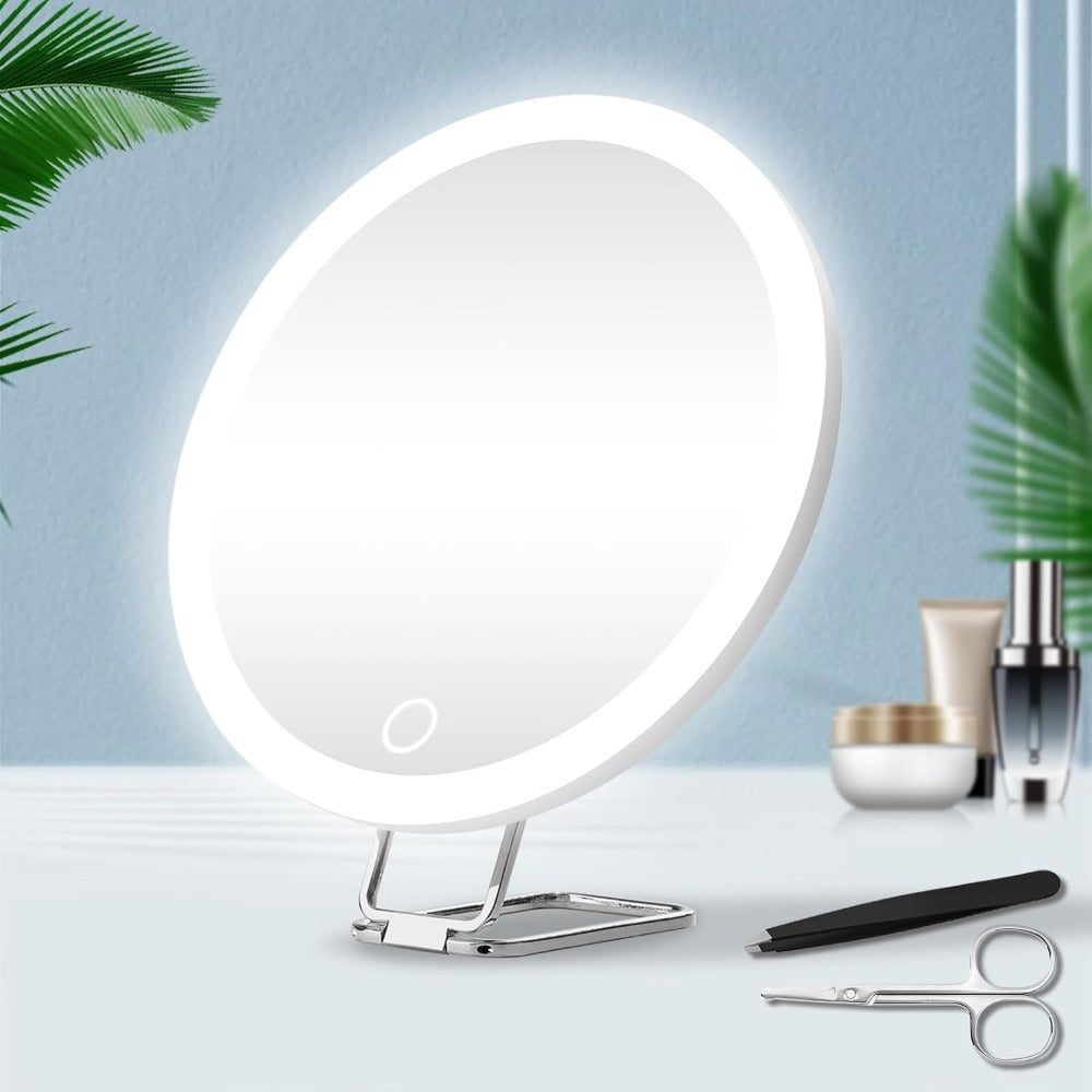 Miroir de maquillage rotatif avec LED – Rechargeable, support ajustable