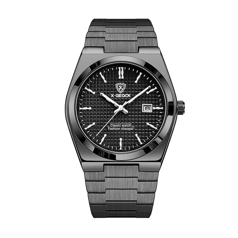 Montre homme en acier inoxydable – Quartz, bracelet acier, calendrier et étanche