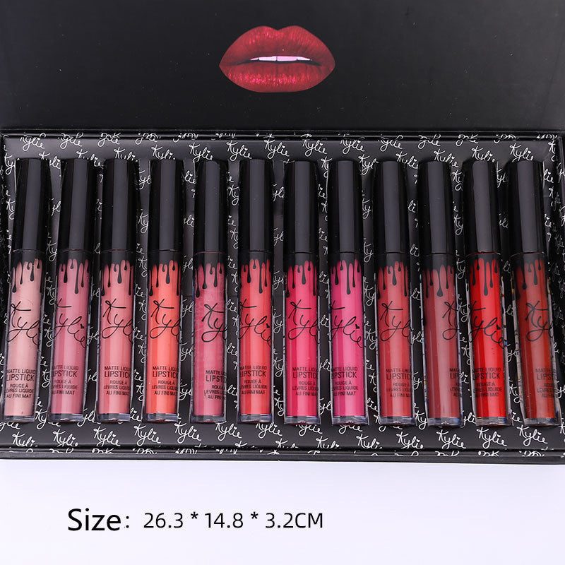 Set de 12 glosses à lèvres avec nœuds – Coffret de rouges à lèvres liquides pailletés