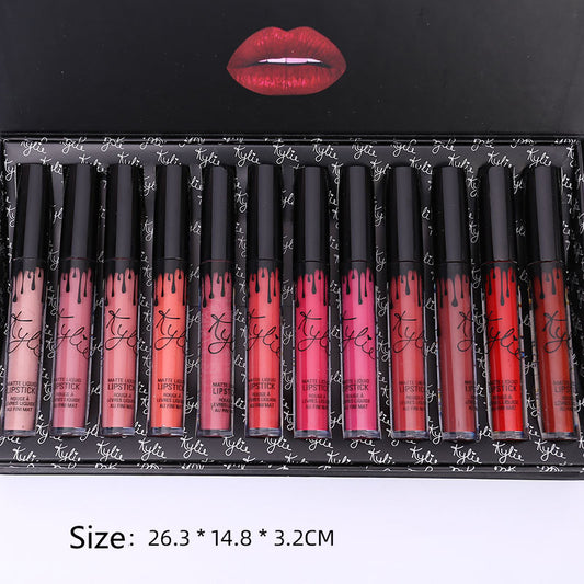 Set de 12 glosses à lèvres avec nœuds – Coffret de rouges à lèvres liquides pailletés