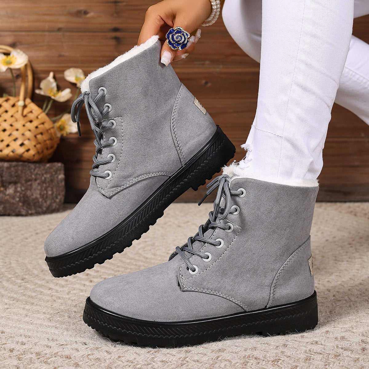 Bottes hautes imperméables pour femme – doublure en coton, style fourrure