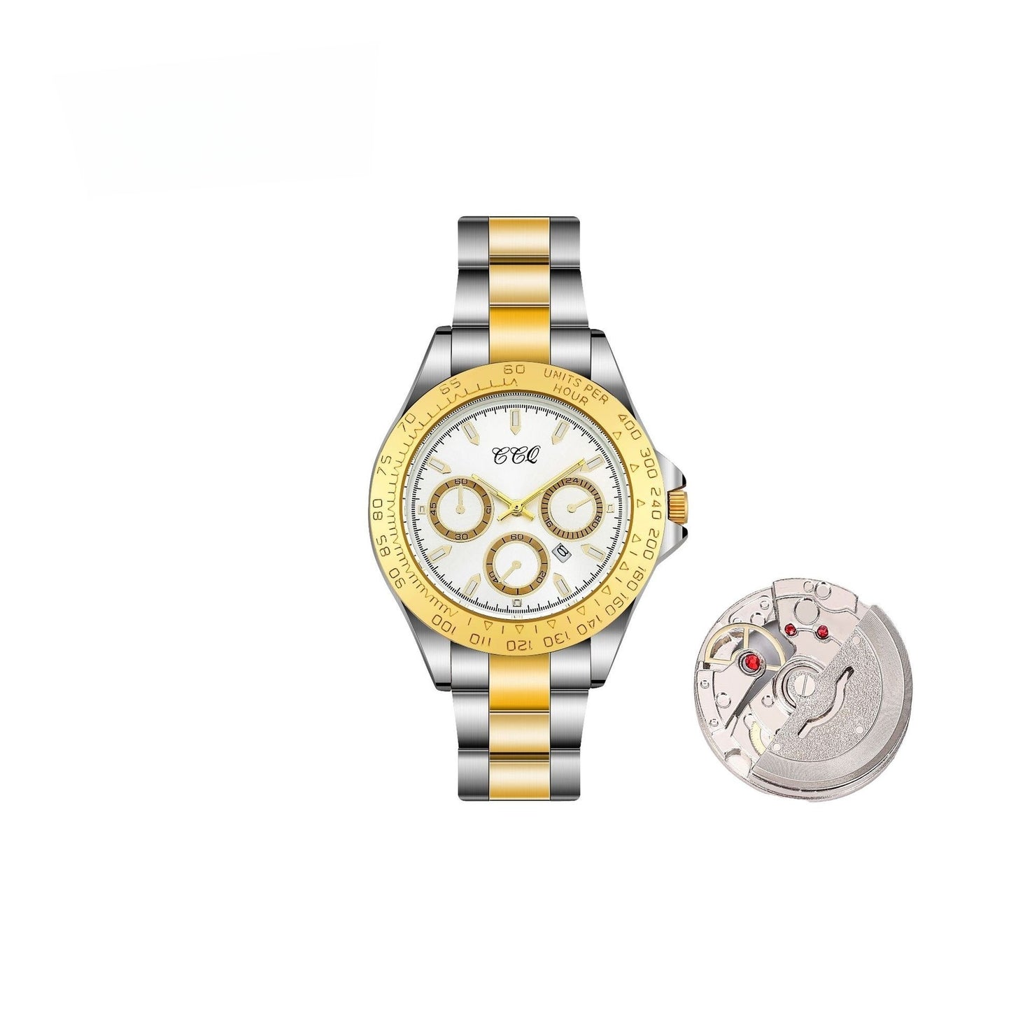 Montre homme acier doré – Bracelet inox, cadran rond et affichage lumineux