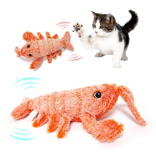 Jouet Chat Électronique USB – Crevette ou Langouste Sautante en Peluche Interactif