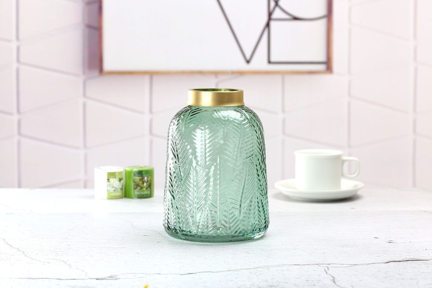 Vase en verre soufflé design géométrique – Style européen élégant