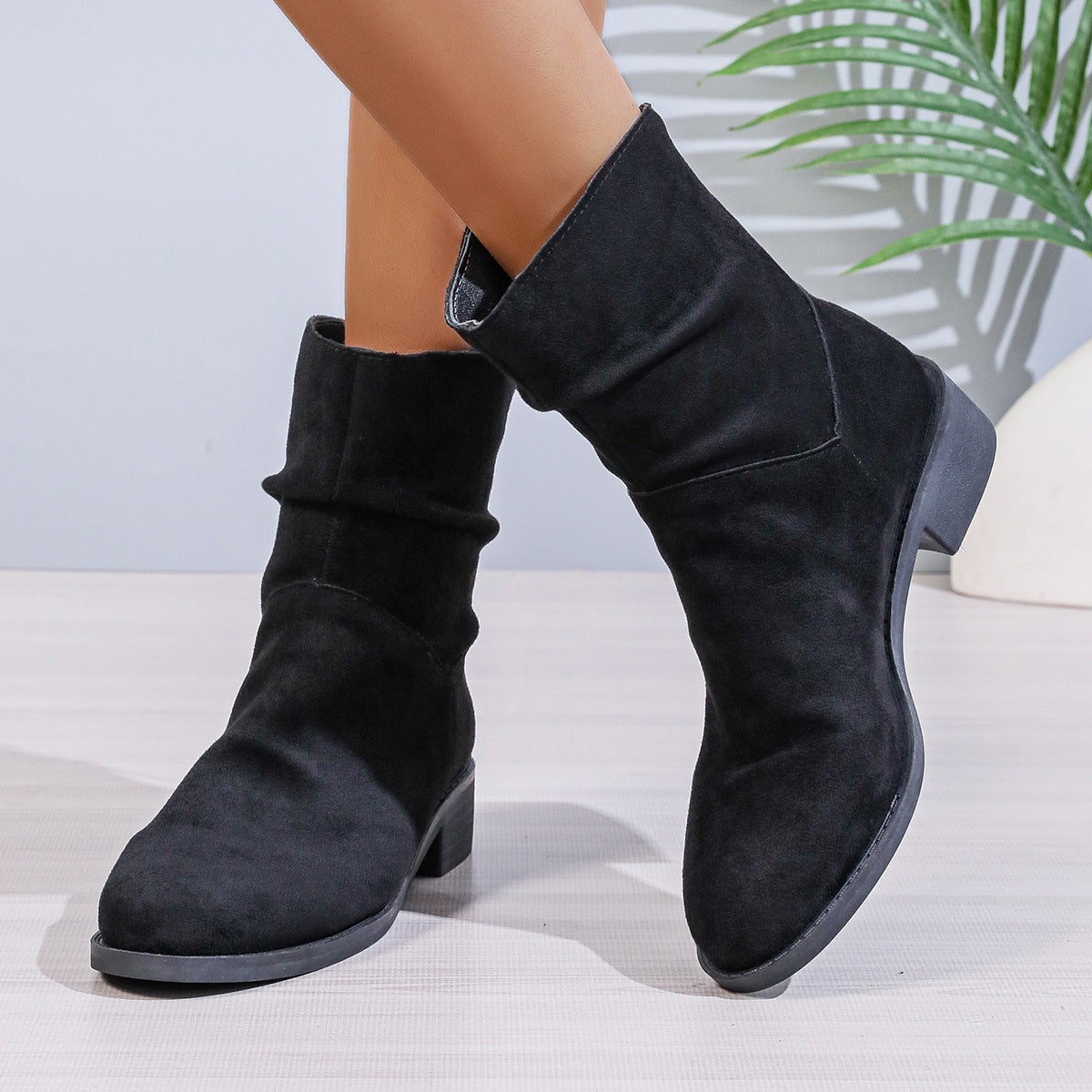 Bottes à talon épais et bout pointu – style fourrure pour femme, automne/hiver